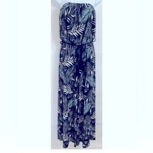 Women’s Sandiva Leaf Print Strapless Jumpsuit Elastic Waist Wide Leg Size XL